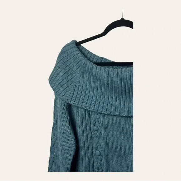 1159. Sundance OFF SHOULDERS SWEATER LONG SLEEVES SIZE LARGE TEAL IN COLOR - Picture 7 of 9